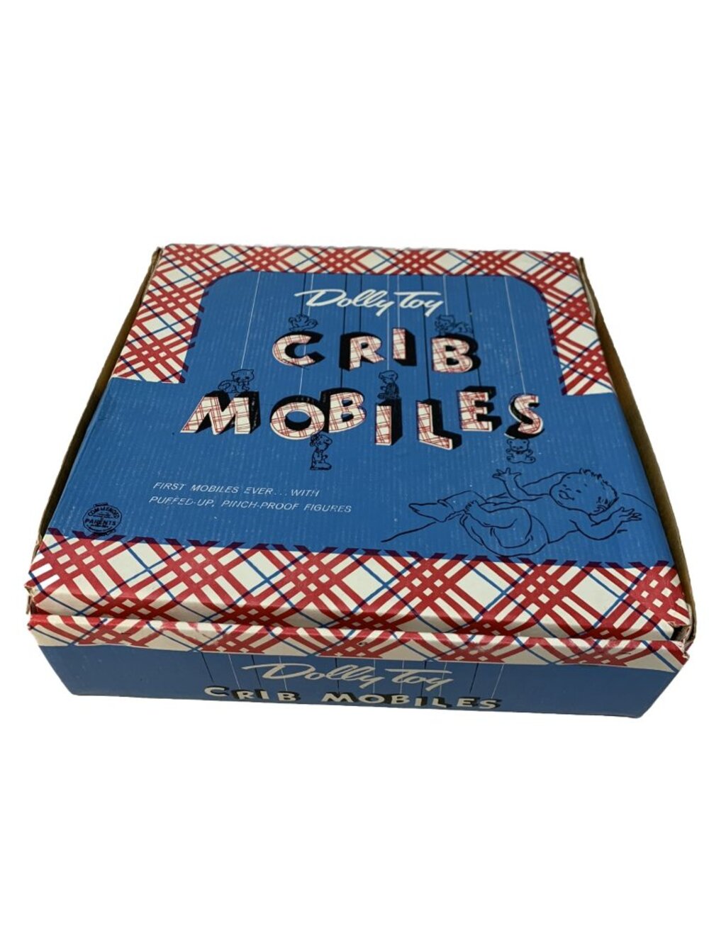 Vintage 1950s Dolly Toy Baby Crib Mobile Nursery ANIMAL SHOWER W/ BOX Polka Dot